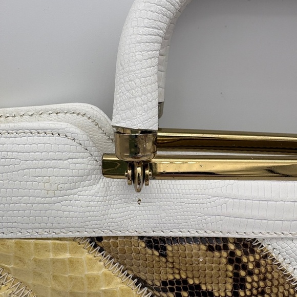 Bags by Supreme White Patchwork Reptile Print Clutch Shoulder Handbag - Picture 13 of 16